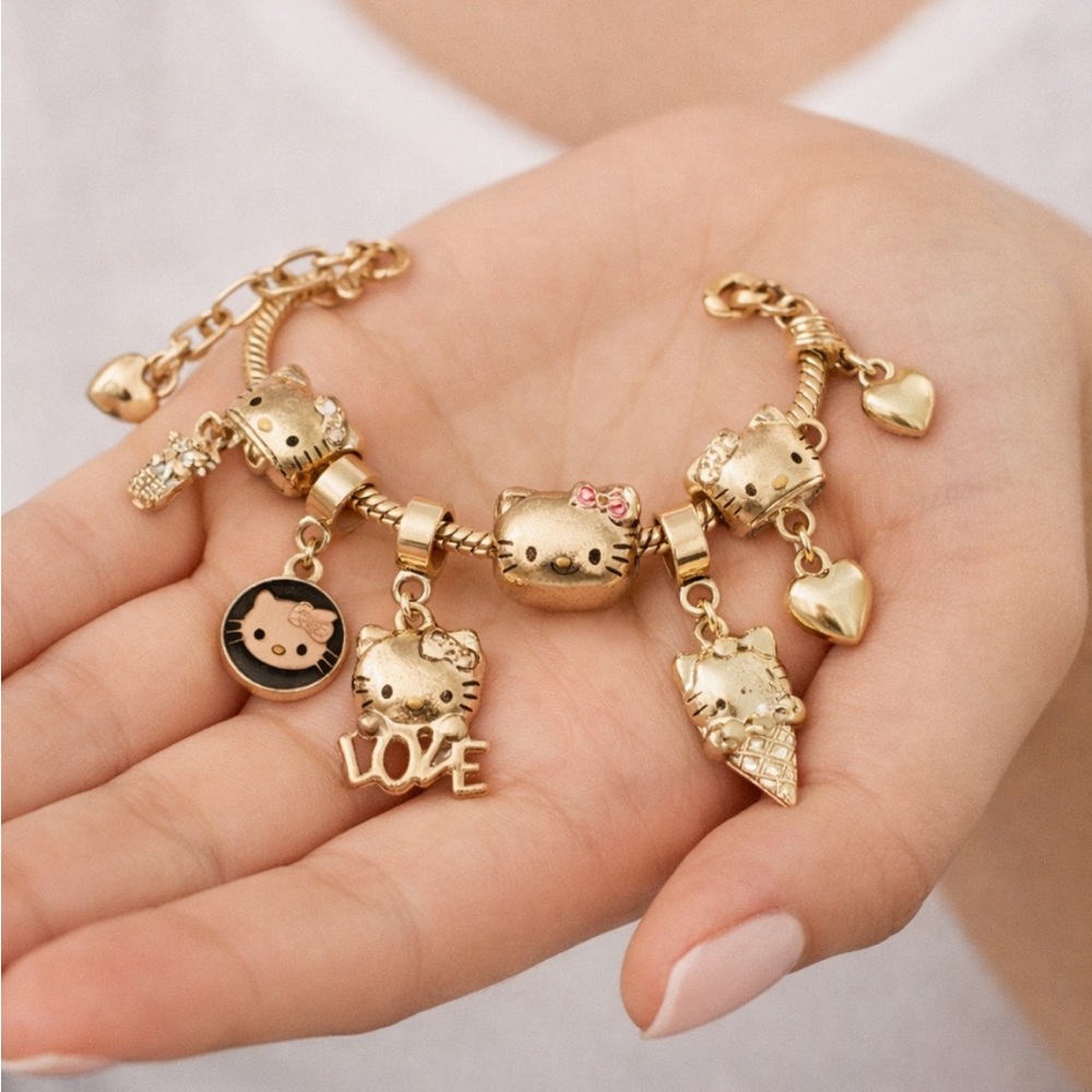 Hello Kitty Gold Charm Bracelet Adjustable New in Box